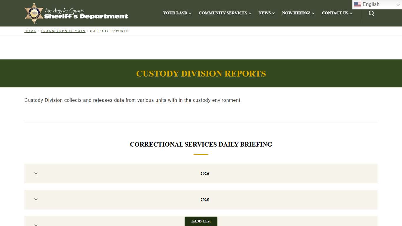Custody Reports | Los Angeles County Sheriff’s Department